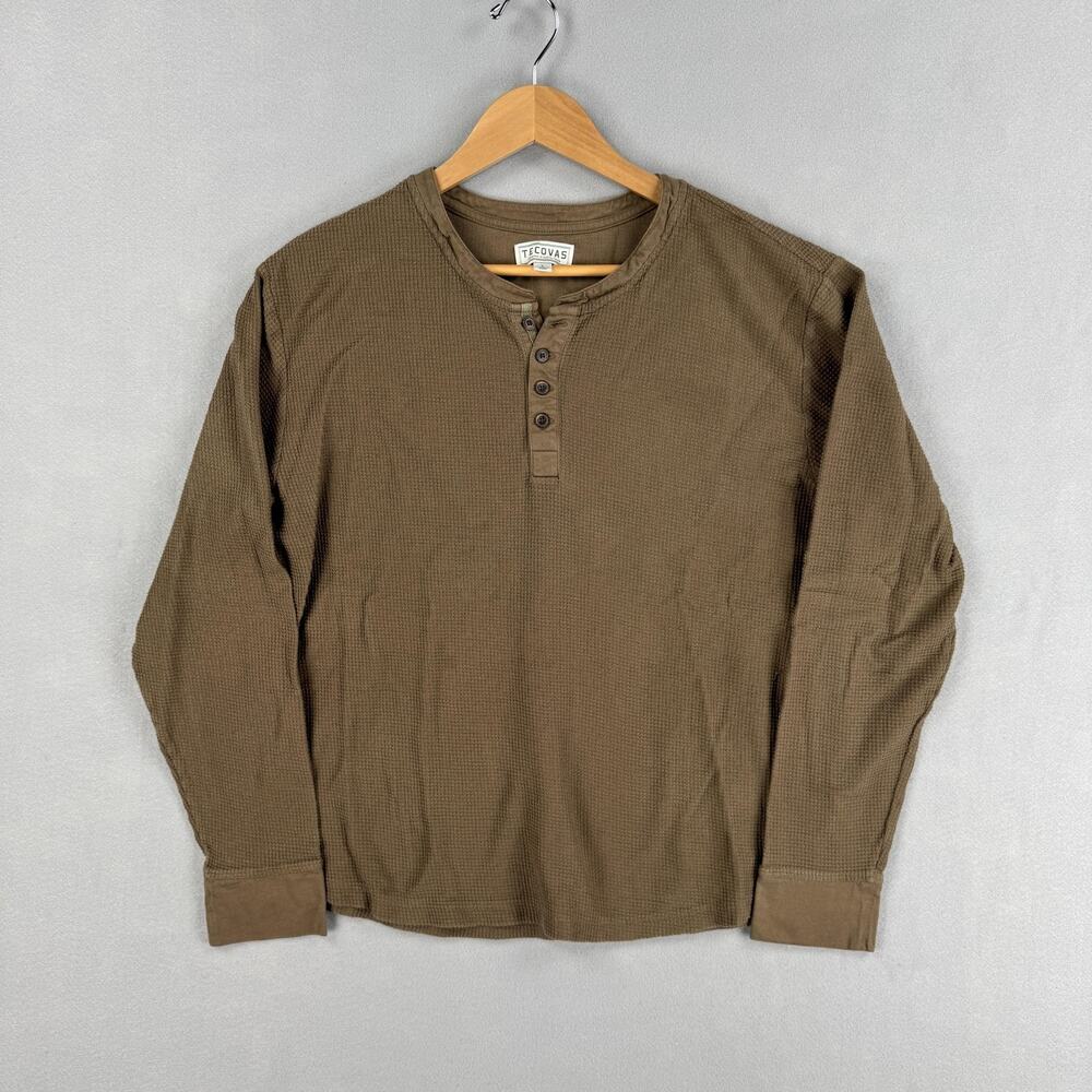 Tecovas Shirt Mens Large Brown Long Sleeve Thermal Henley Waffle Knit Western